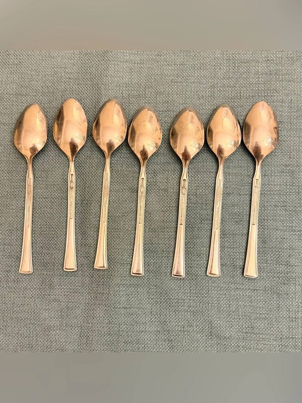 SET OF 7 CANTINA  TEASPOONS  Ekco Eterna Stainless Steel Korea Burnished Handle